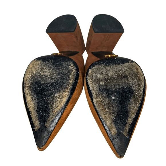 Prada Suede V-Notch Mules Size 39 Brown Pointed Toe Block Heel Slip-On Shoes - Picture 9 of 10